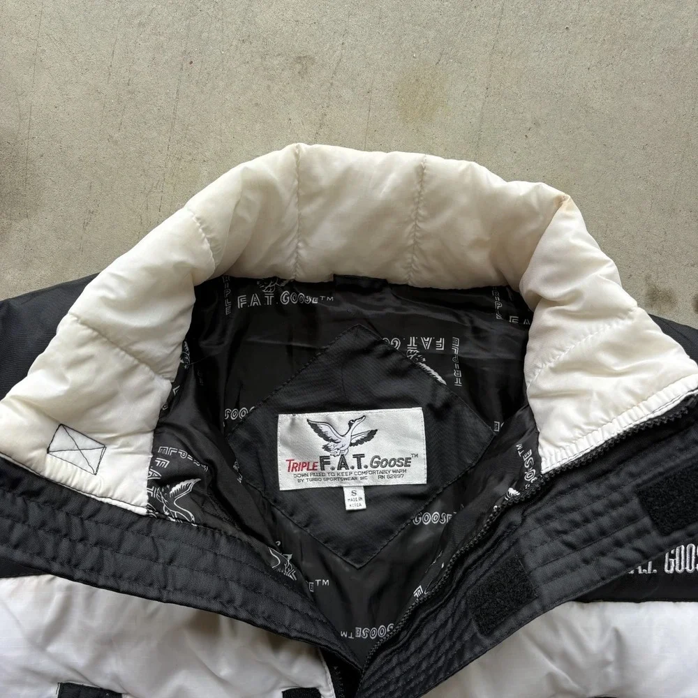Vintage 90s Triple FAT Goose Down Puffer Jacket Size Small White Black Gorpcore